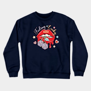 Feeling Lucky XOXO Red Lips Happy Valentines Day Crewneck Sweatshirt